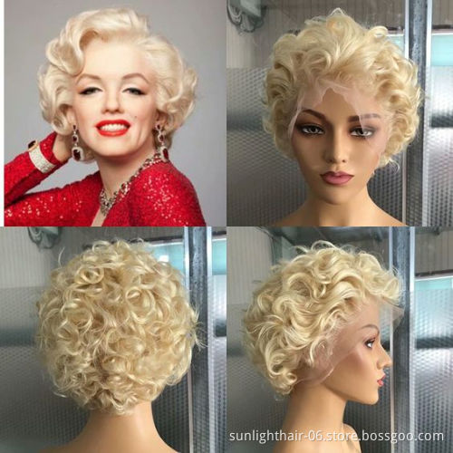 Sunlight 613 blonde perruque pixie cut lace front wig human hair curly bob short brazilian short pixie bob cut human hair wig